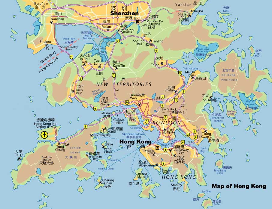 hong kong shenzhen map Hong Kong tourist travel maps