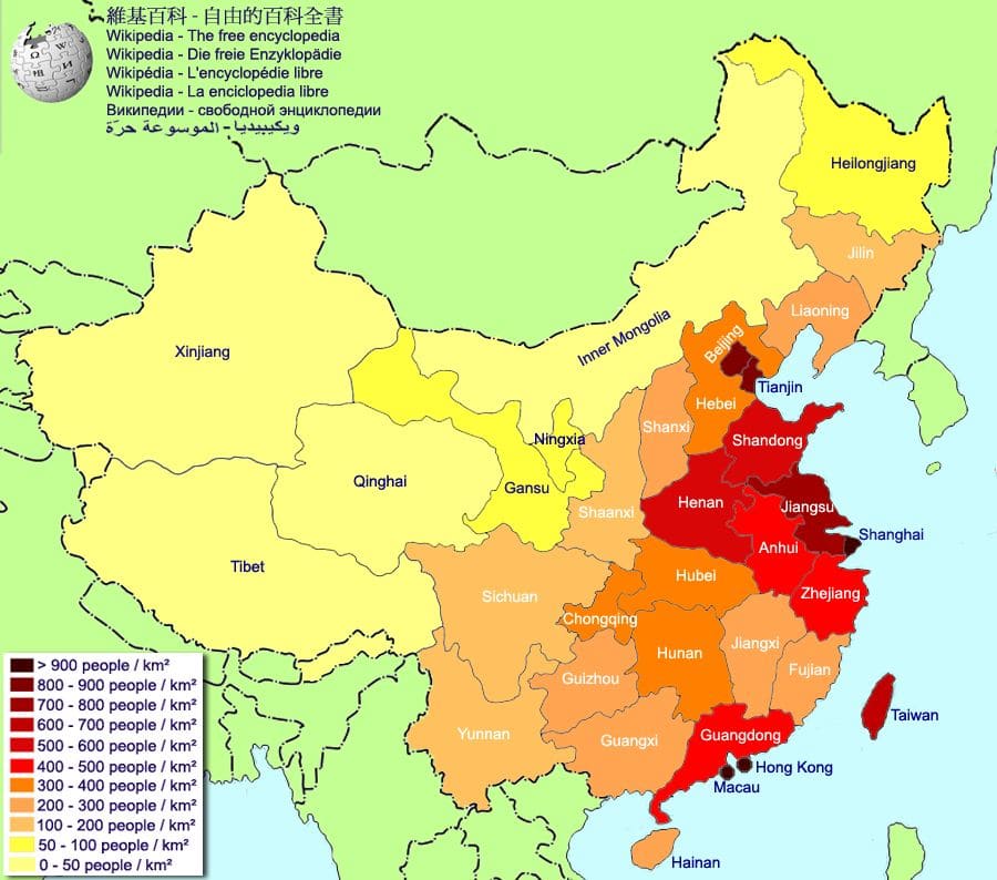 map of china provinces. China population density map: