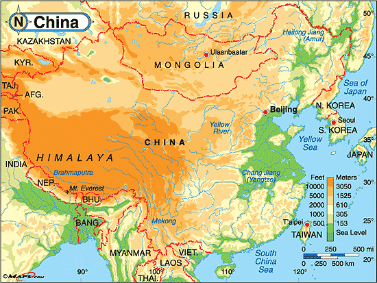 physical map china elevation