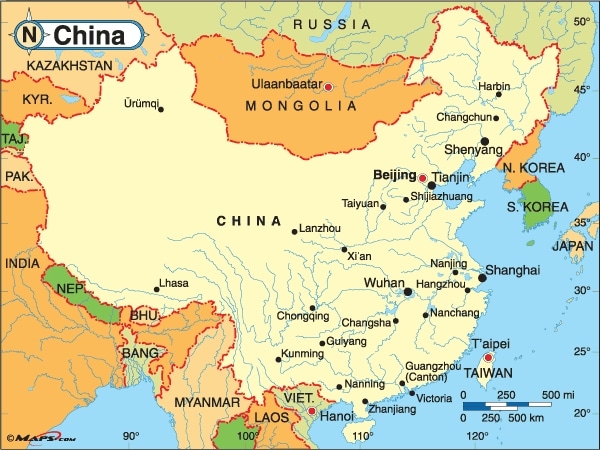 population map of china. General overview map of China