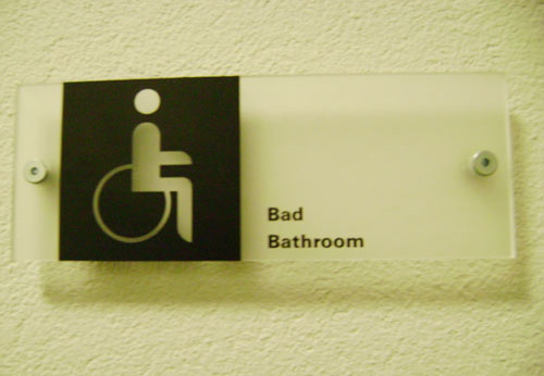 Chinglish bathroom sign in China that reads "bad bathroom"