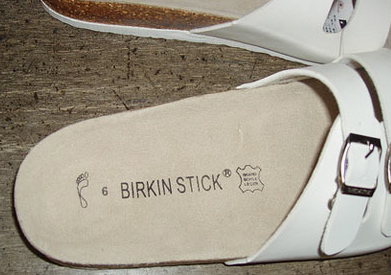 An imitation birkenstock brand in China that reads "Birkin Stick"