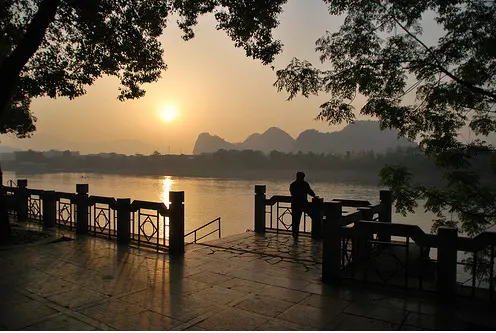 China tourists enjoying sunset li river guilin