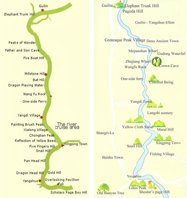 Li river cruise map english hi-res detailed downloadable