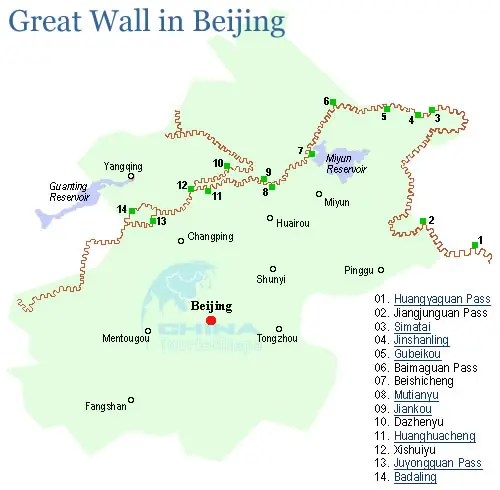 Map of Great Wall (places to visit from Beijing)