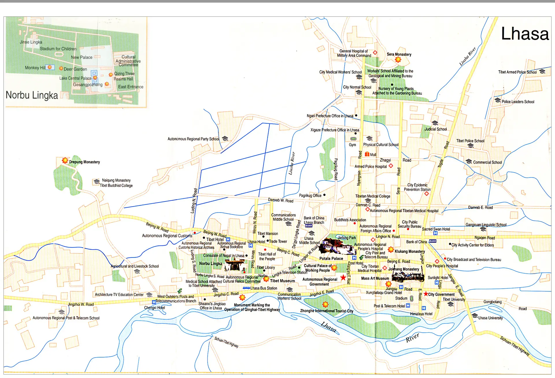 Lhasa, Tibet city tourist map