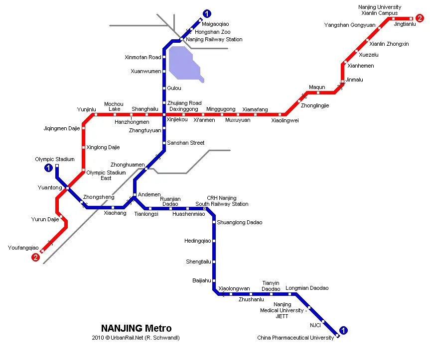 Nanjing metro (subway) system route map 2010-2011
