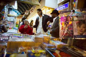 A tourist at a convenience store in Hong Kong