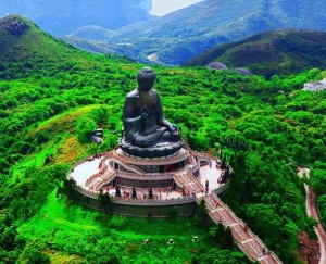 Aerial view of the Tian Tan Buddha