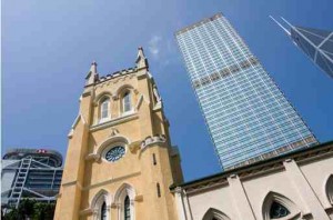 The outside image of St John's Cathedral in Hong Kong