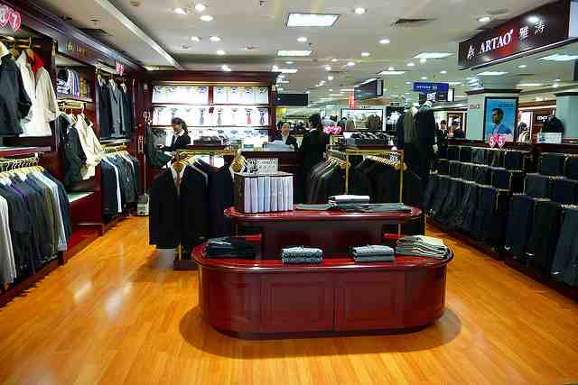 Clothes for sale in a Chinese department store.