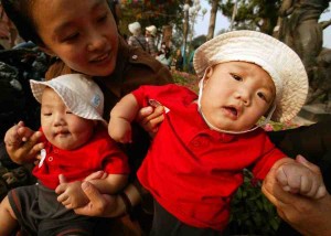 A Chinese mother with two babies