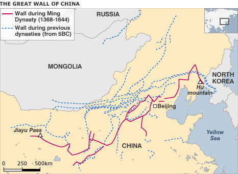 Great Wall of China (map showing Ming sections of the wall)