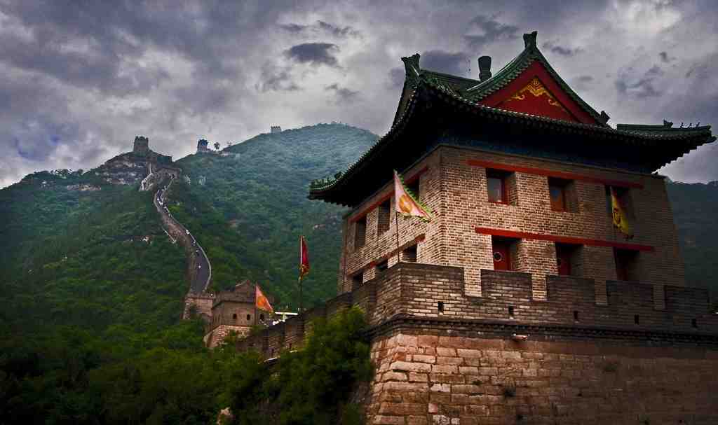 A big structure of the Great Wall of China during a cloudy day