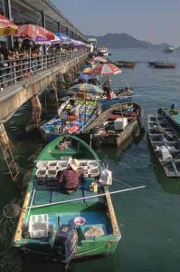 Small boats along the Sai Kung town waterfront