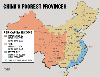 Map of China's poorest provinces ( 2000)