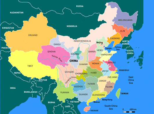 Colored map of China provinces