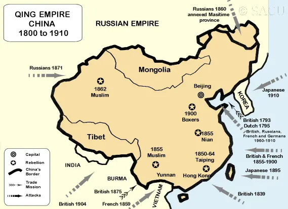 A map of the Qing Empire, China, from 1800-1910
