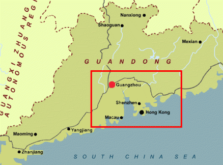 A map of the Guandong area.