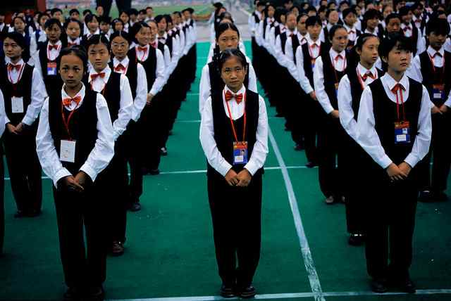 Students in China standing in perfect formation