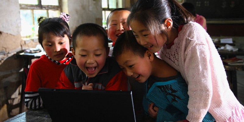 Chinese children having fun in the classroom