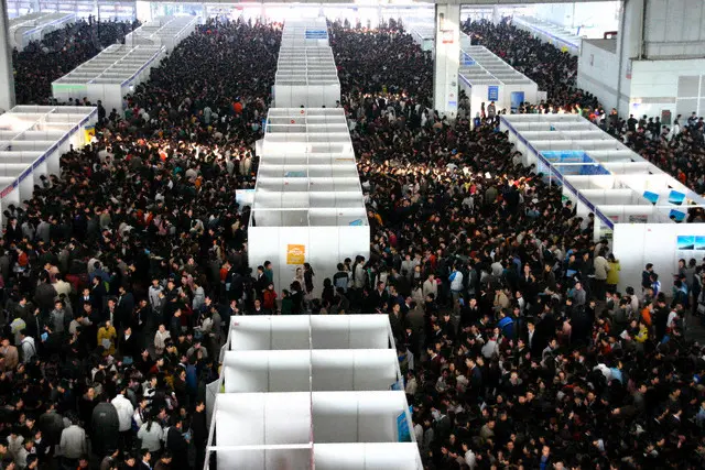 Chinese college students at a job fair in Nanjing