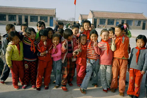 Chinese kids at school looking happy 