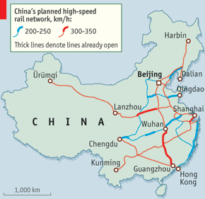 Map of China's planned high-speed rail network