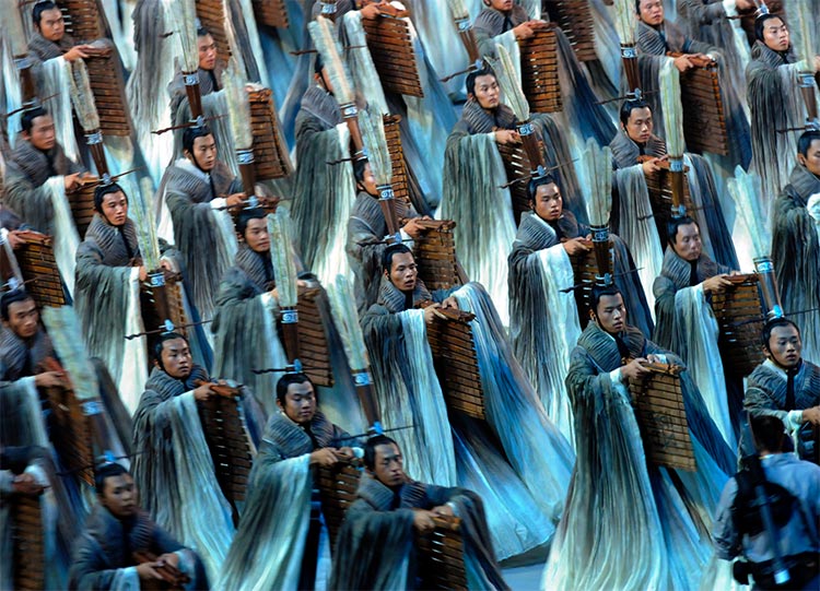 Men dressed as Confucius during the 2008 Beijing Olympics opening ceremony.