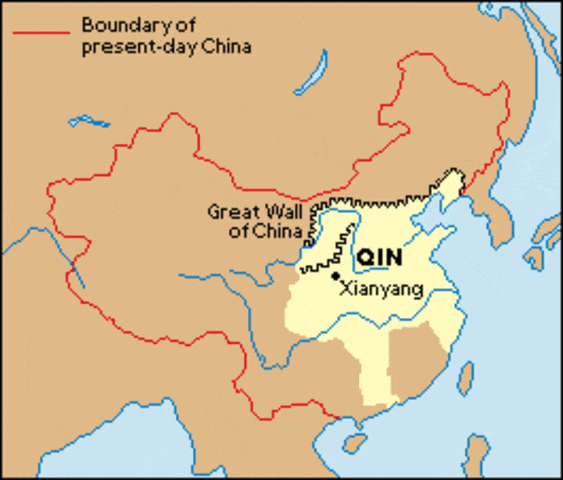 An historic map of the Great Wall of China during the Qin Dynasty