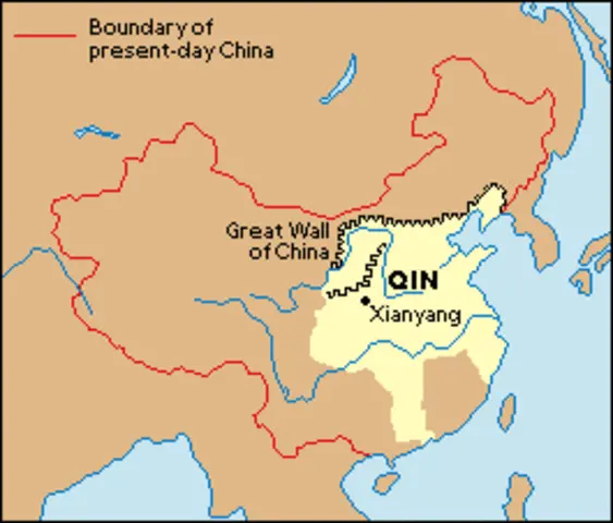 An historic map of the Great Wall of China during the Qin Dynasty