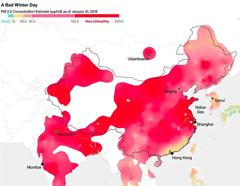 China Average air pollution