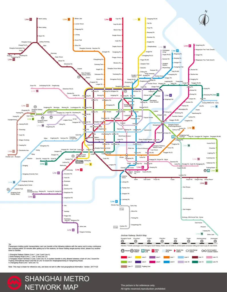 Shanghai Metro Map 2020 for the subway