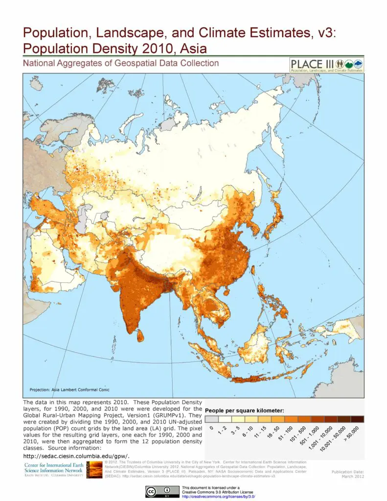 Population density Asia map