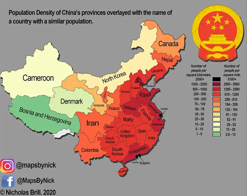 Population Density of China compared to other country populations