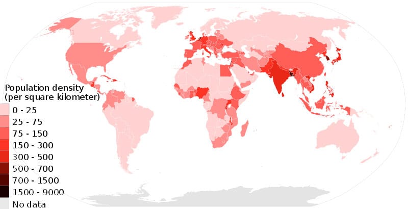 China's population density compared with the rest of the world.
